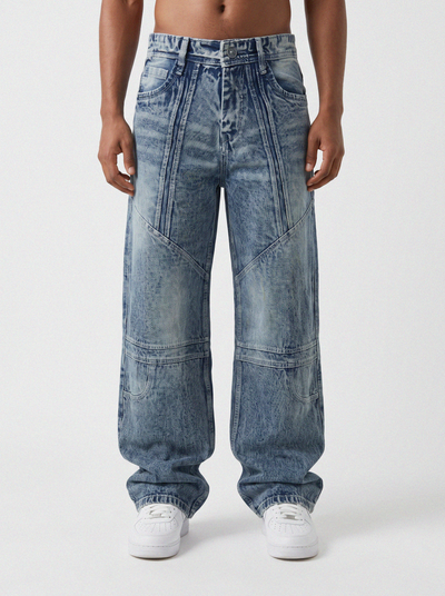 Vintage Indigo Panel Denim Big Fold (Dark Blue)