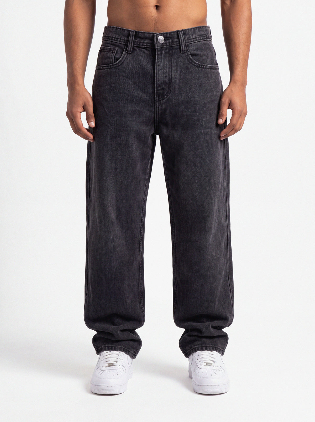 Acid Wash Black Denim Big Fold