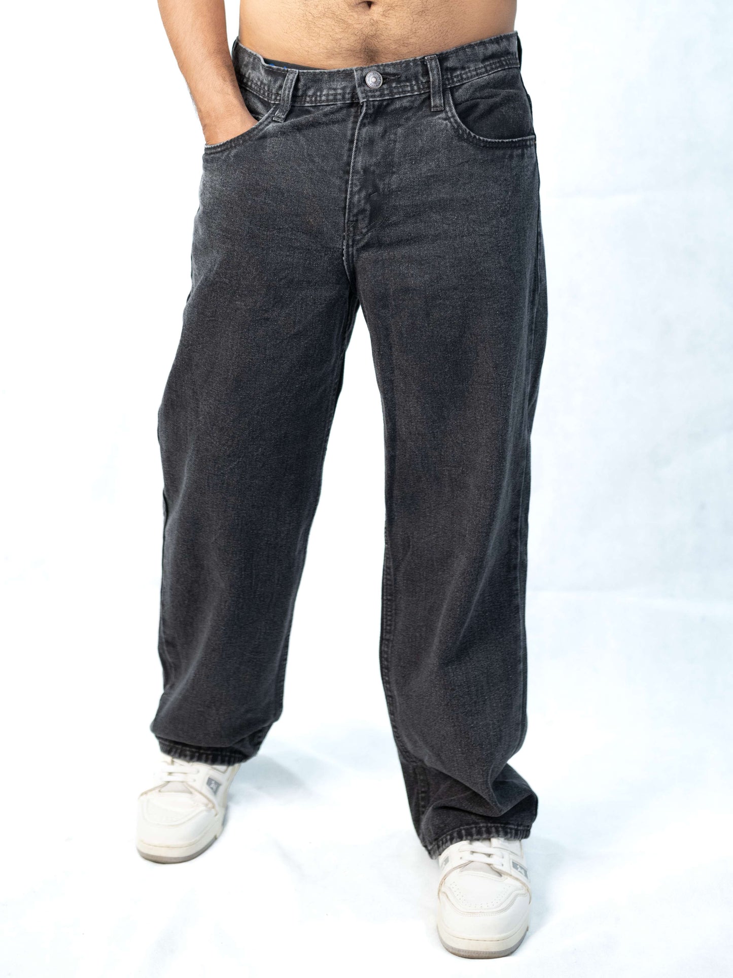 Acid wash Black Big Fold Denim Black
