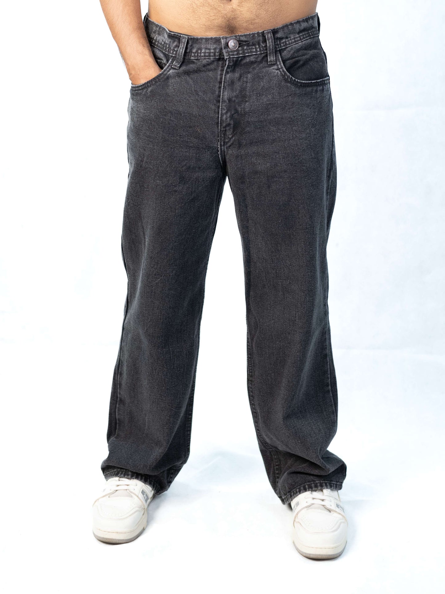 Acid wash Black Big Fold Denim Black