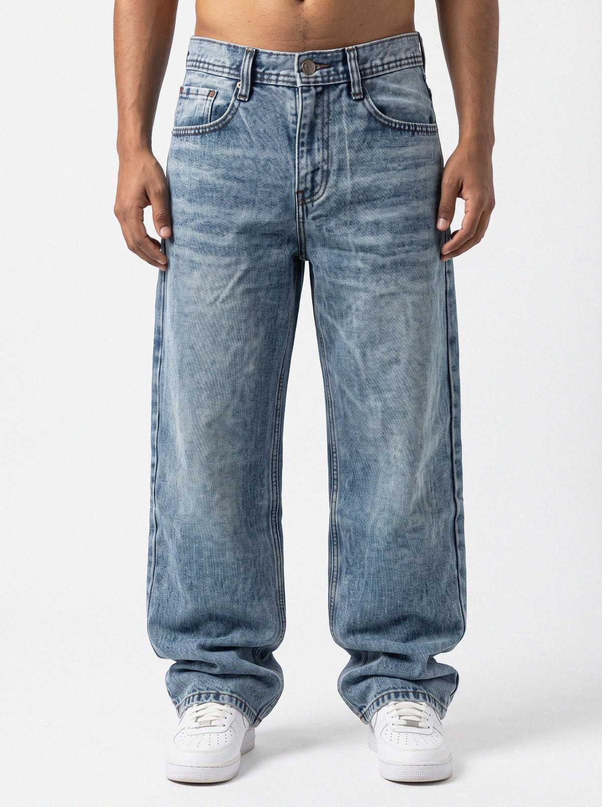 Whisker Fade Vintage Wash Blue Denim Big Fold