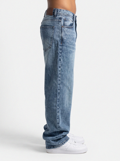 Whisker Fade Vintage Wash Blue Denim Big Fold
