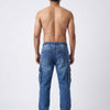 DARK BLUE ACID WASH CARGO DENIM JEANS PREMUIM