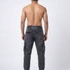 BLACK ACID WASH CARGO DENIM JEANS PREMUIM