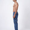 DARK BLUE ACID WASH CARGO DENIM JEANS PREMUIM