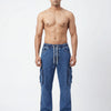 DARK BLUE ACID WASH CARGO DENIM JEANS PREMUIM