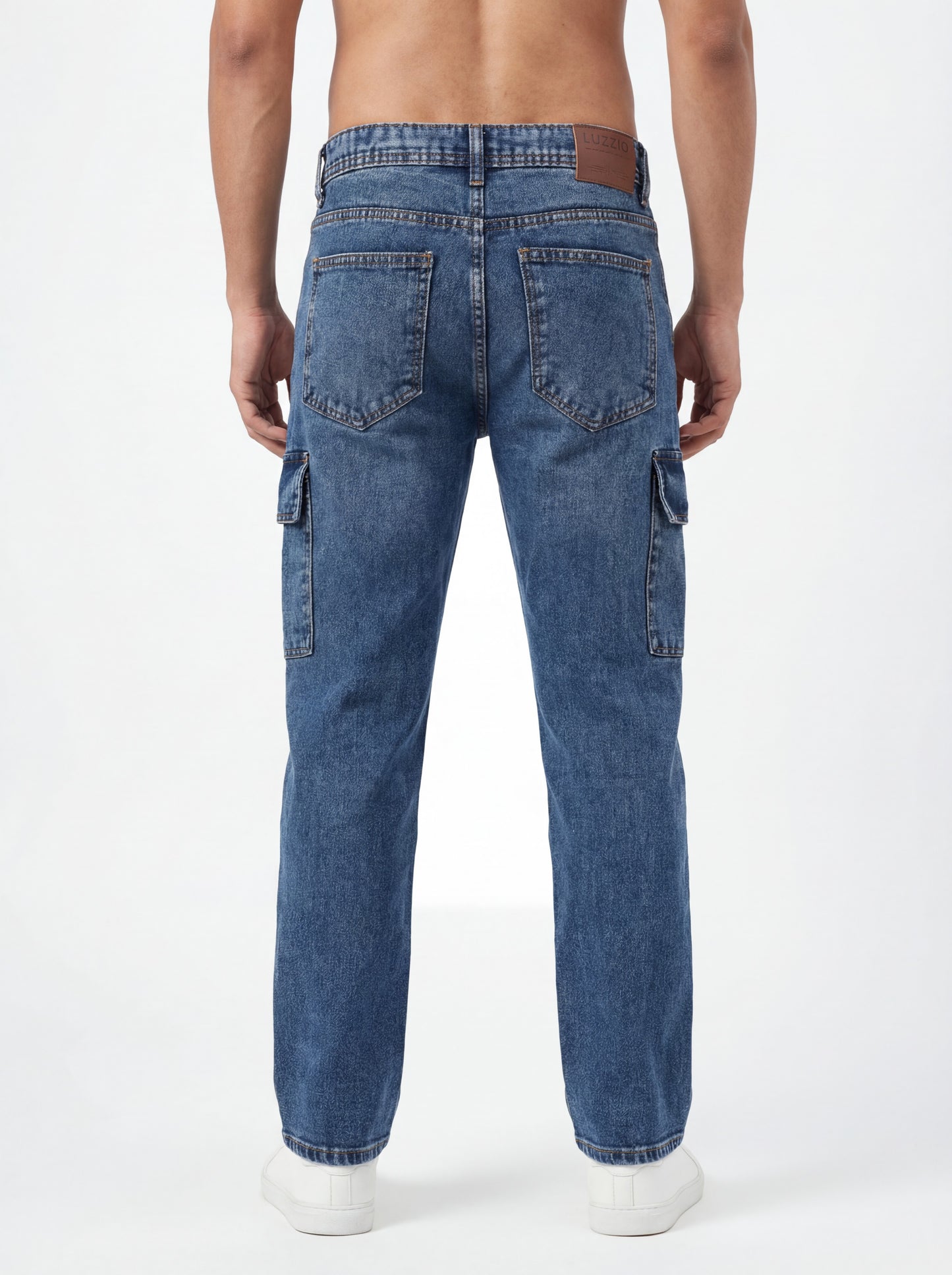 Blue Acid Washed Cargo Jeans