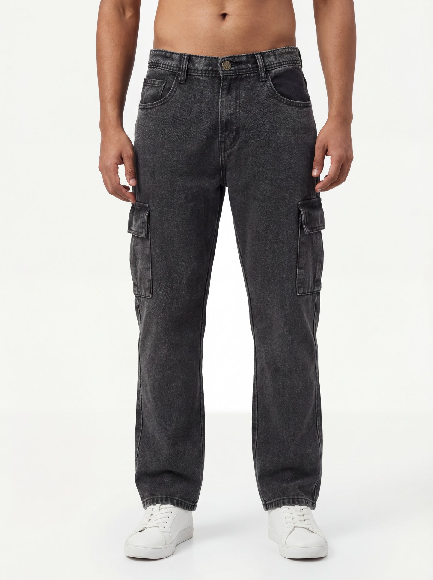Black Acid Washed Cargo Jeans