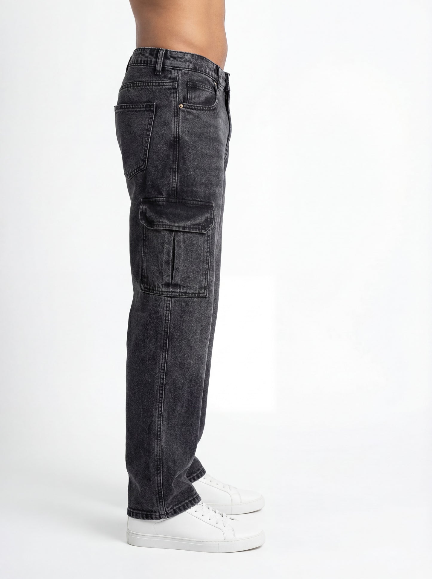 Black Acid Washed Cargo Jeans