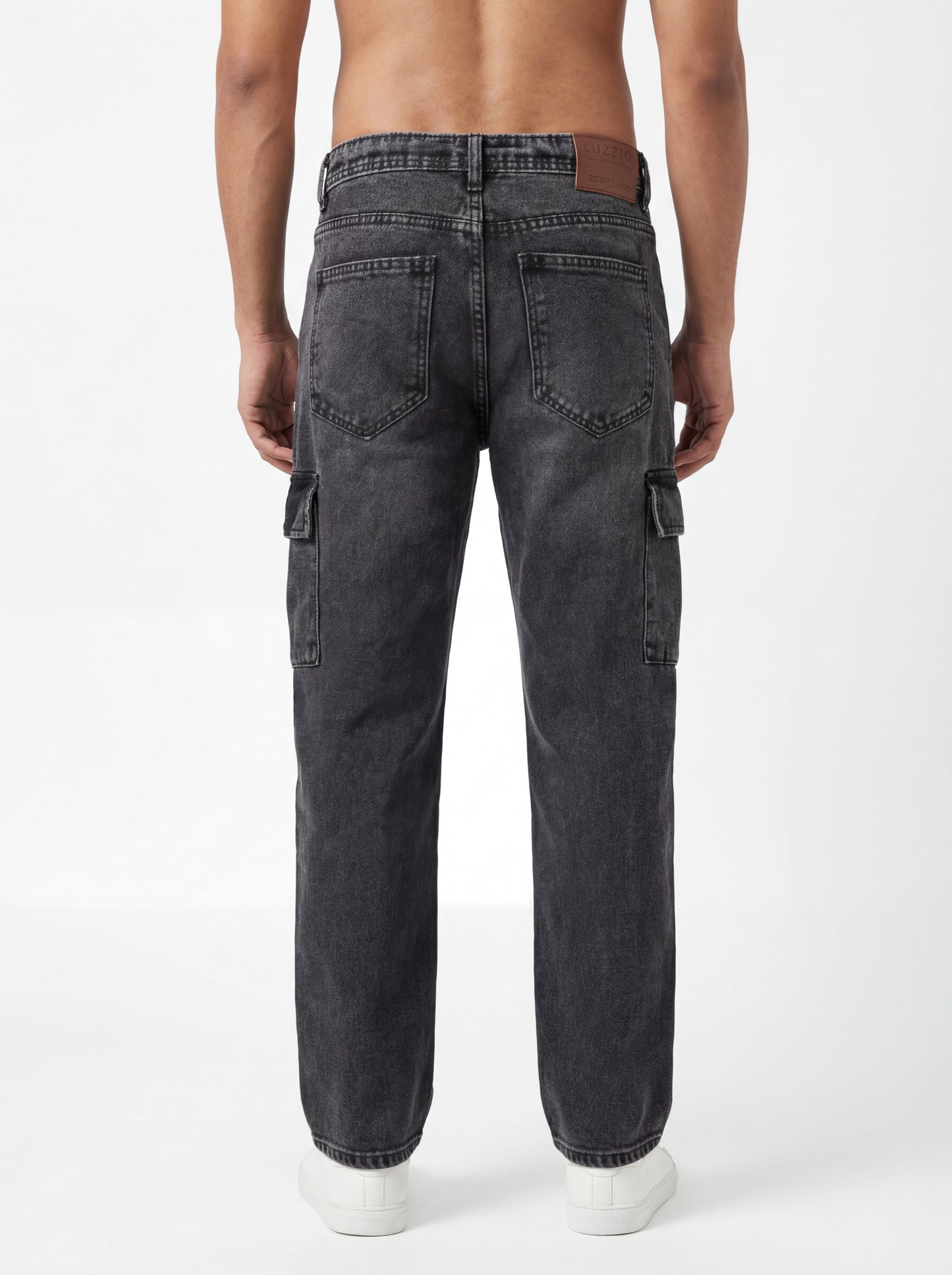 Black Acid Washed Cargo Jeans