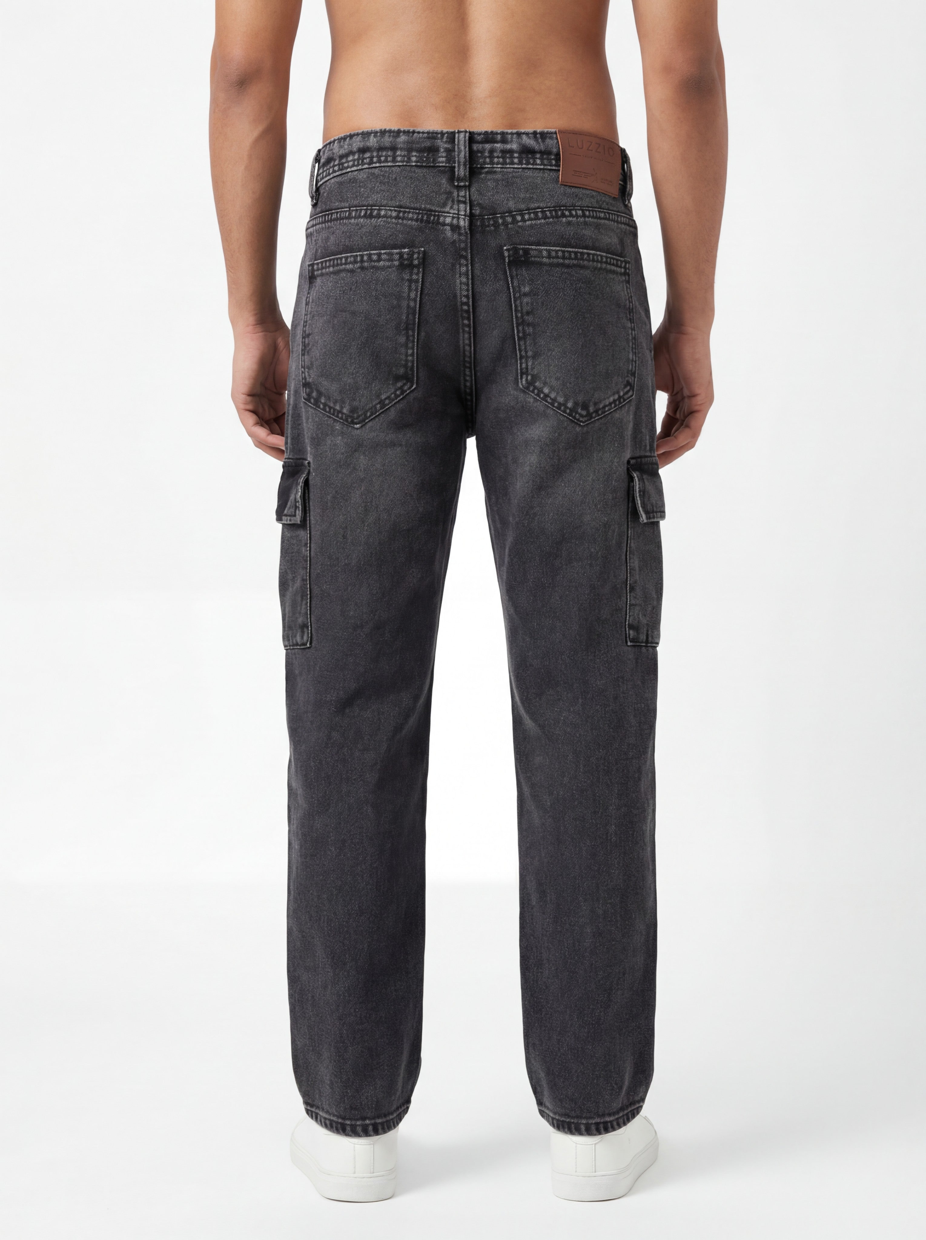 Black Acid Washed Cargo Jeans