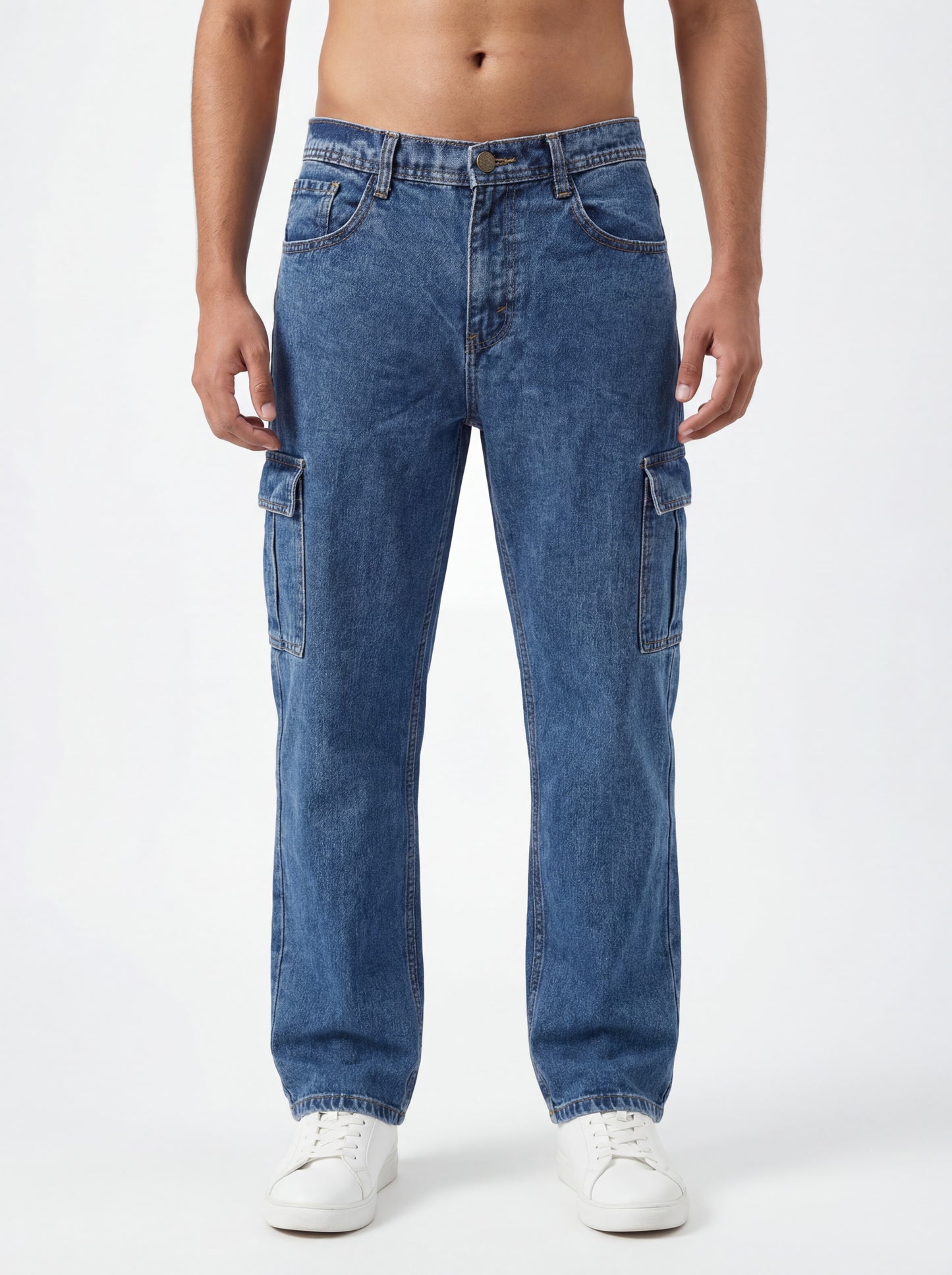 Blue Acid Washed Cargo Jeans