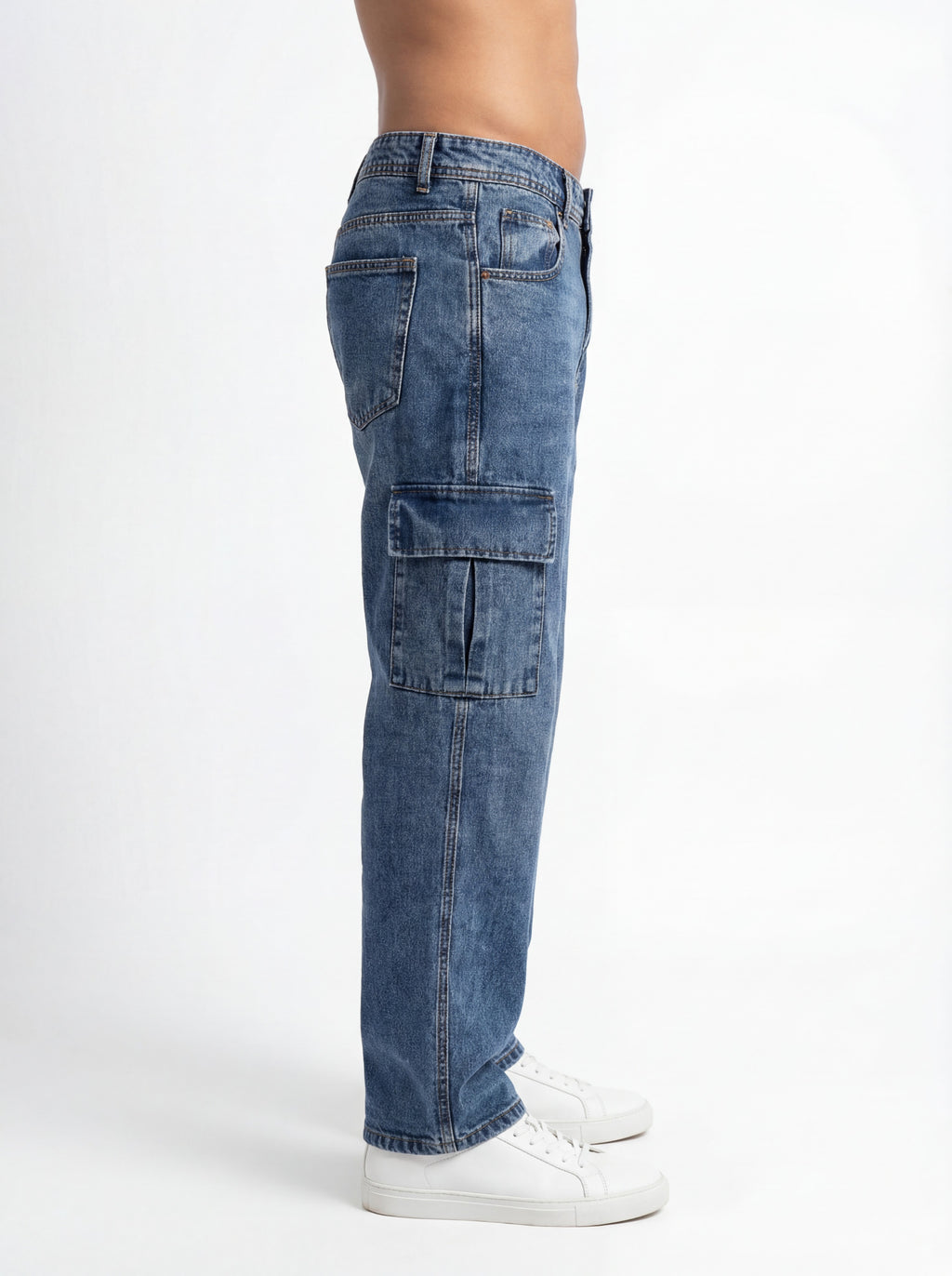 Blue Acid Washed Cargo Jeans