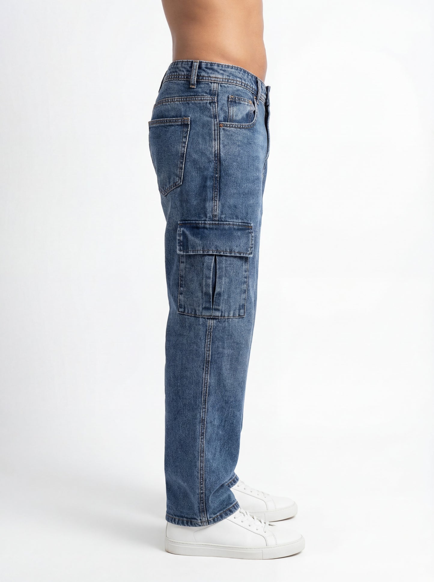 Blue Acid Washed Cargo Jeans