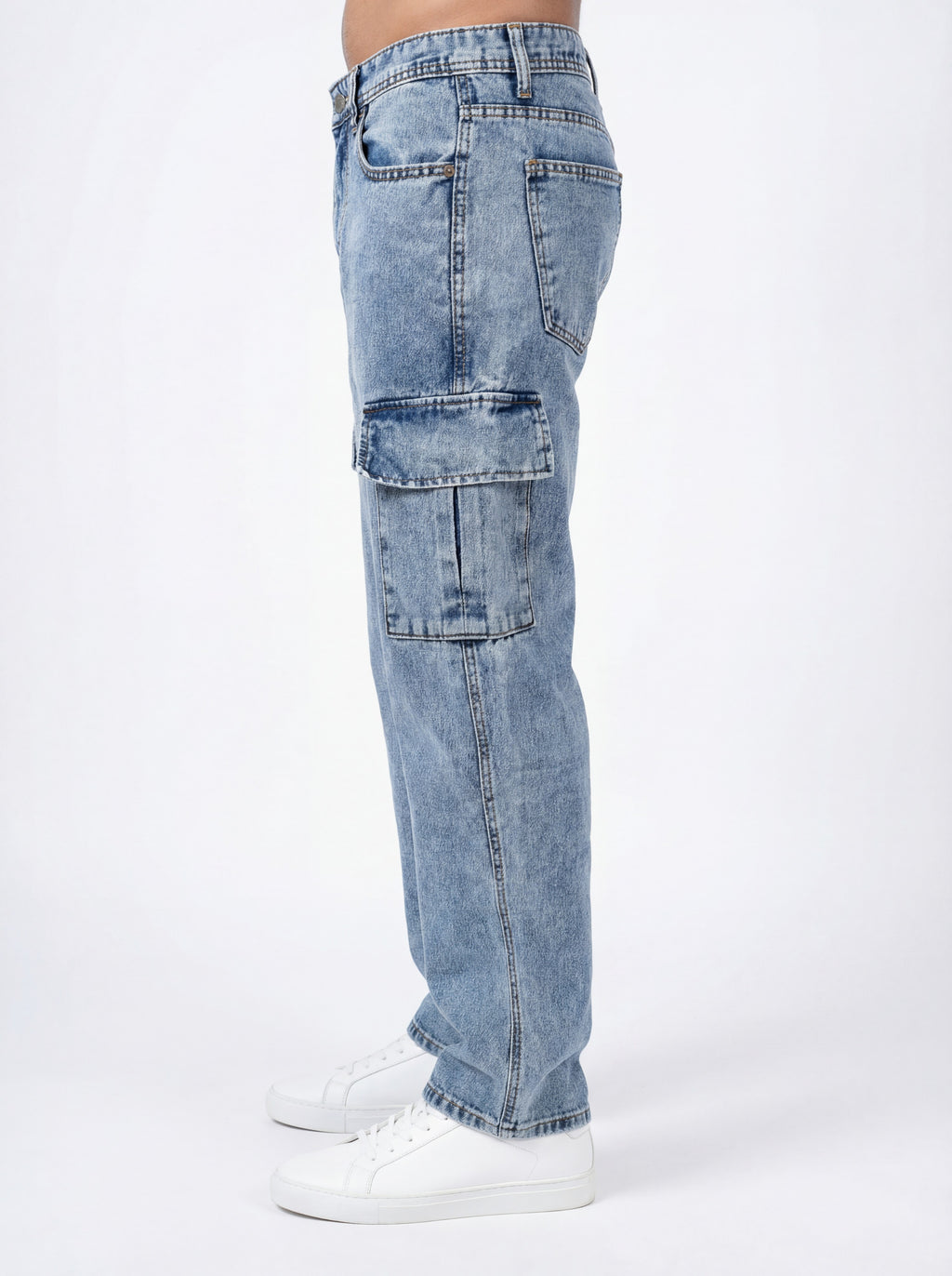 Light Blue Acid Washed Cargo Jeans