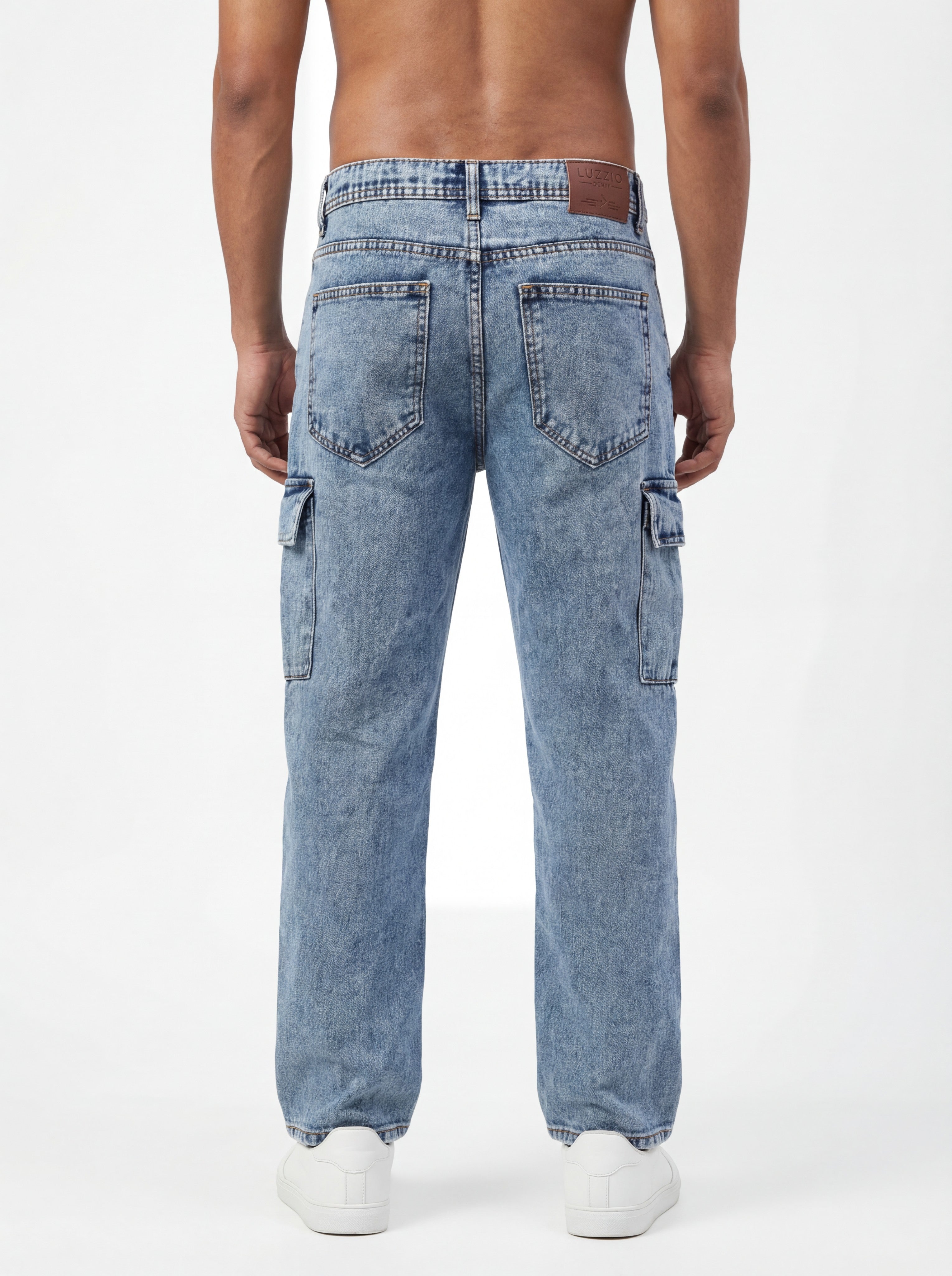 Light Blue Acid Washed Cargo Jeans