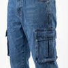 DARK BLUE ACID WASH CARGO DENIM JEANS PREMUIM