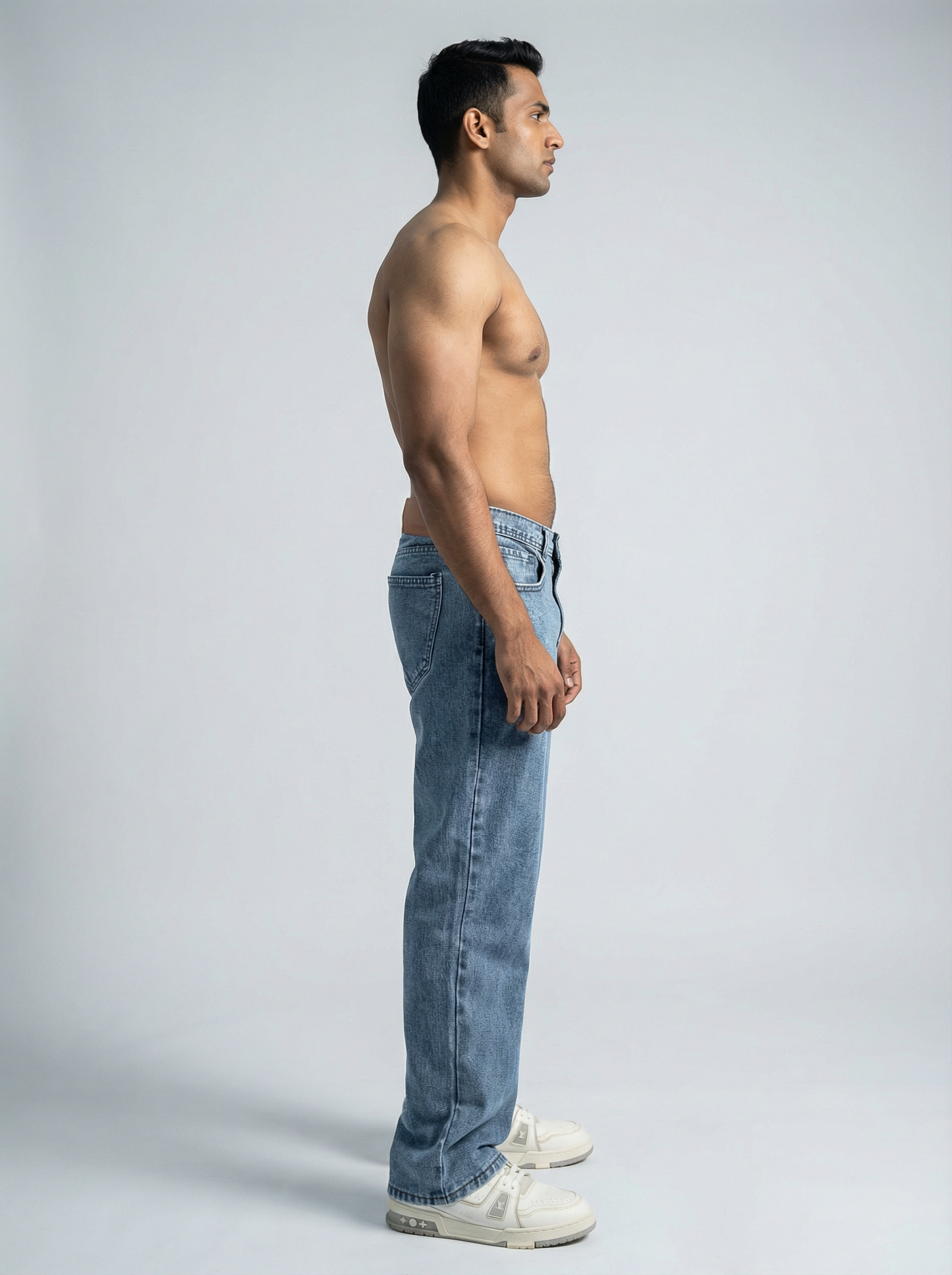 Acid wash Mid Light Blue Big Fold Denim