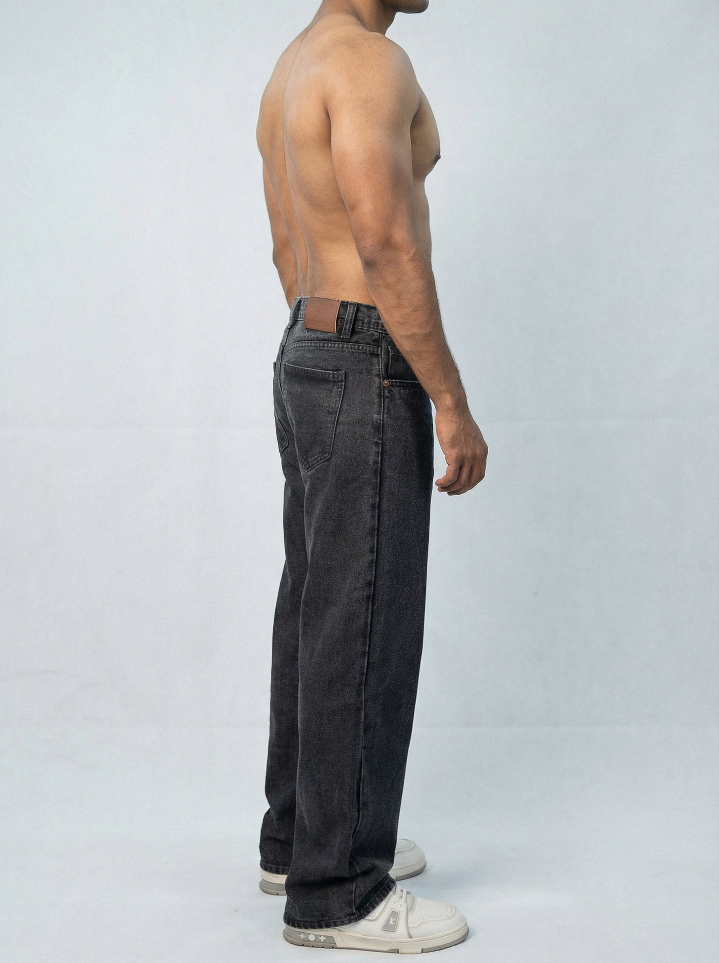 Acid wash Black Big Fold Denim Black