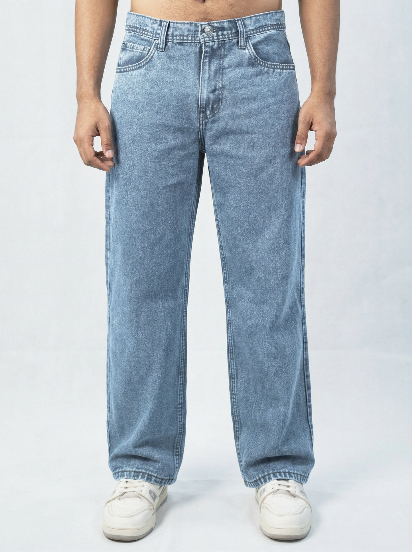 Acid wash Mid Light Blue Big Fold Denim
