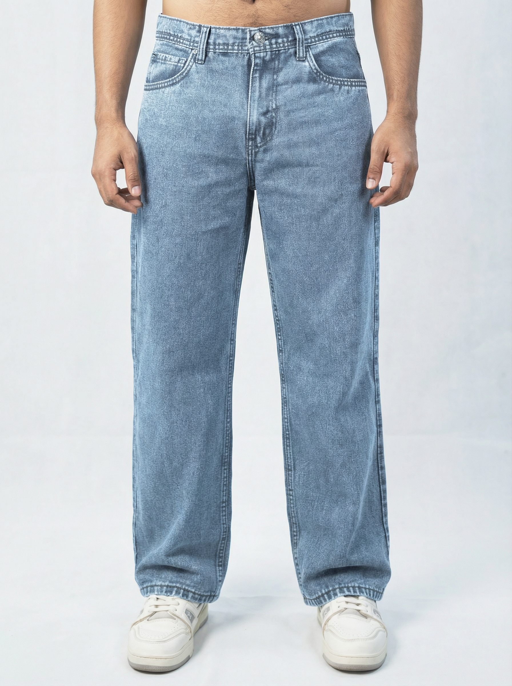 Acid wash Mid Light Blue Big Fold Denim