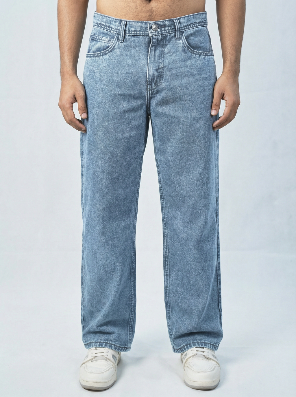 Acid wash Mid Light Blue Big Fold Denim