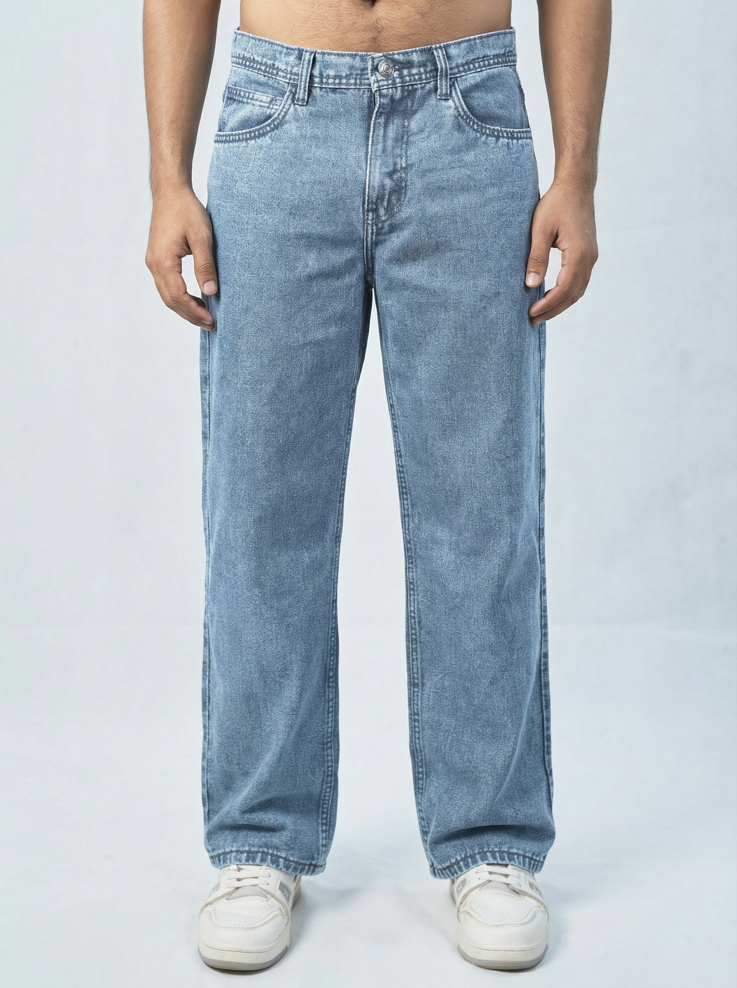 Acid wash Mid Light Blue Big Fold Denim