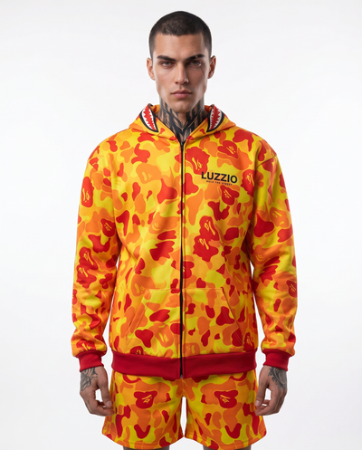 Yellow Camo Shark Hoodie & Shorts Set