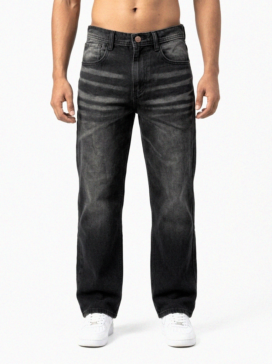 Deep Black Washed big Fold Denim