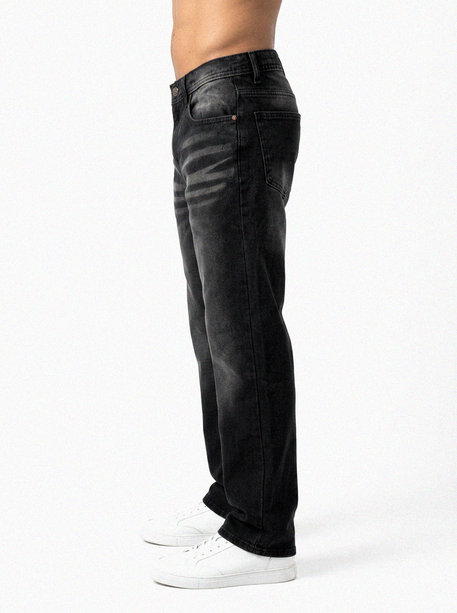 Deep Black Washed big Fold Denim