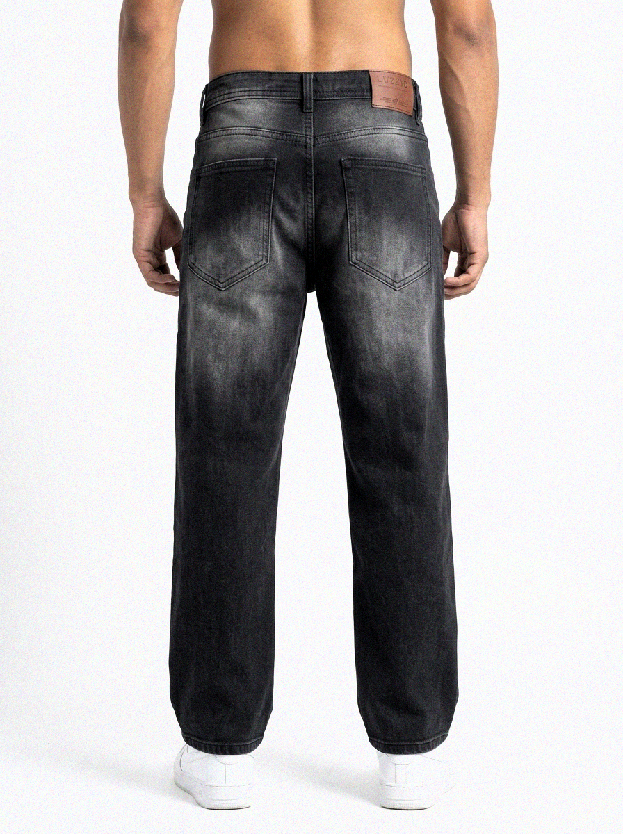 Deep Black Washed big Fold Denim
