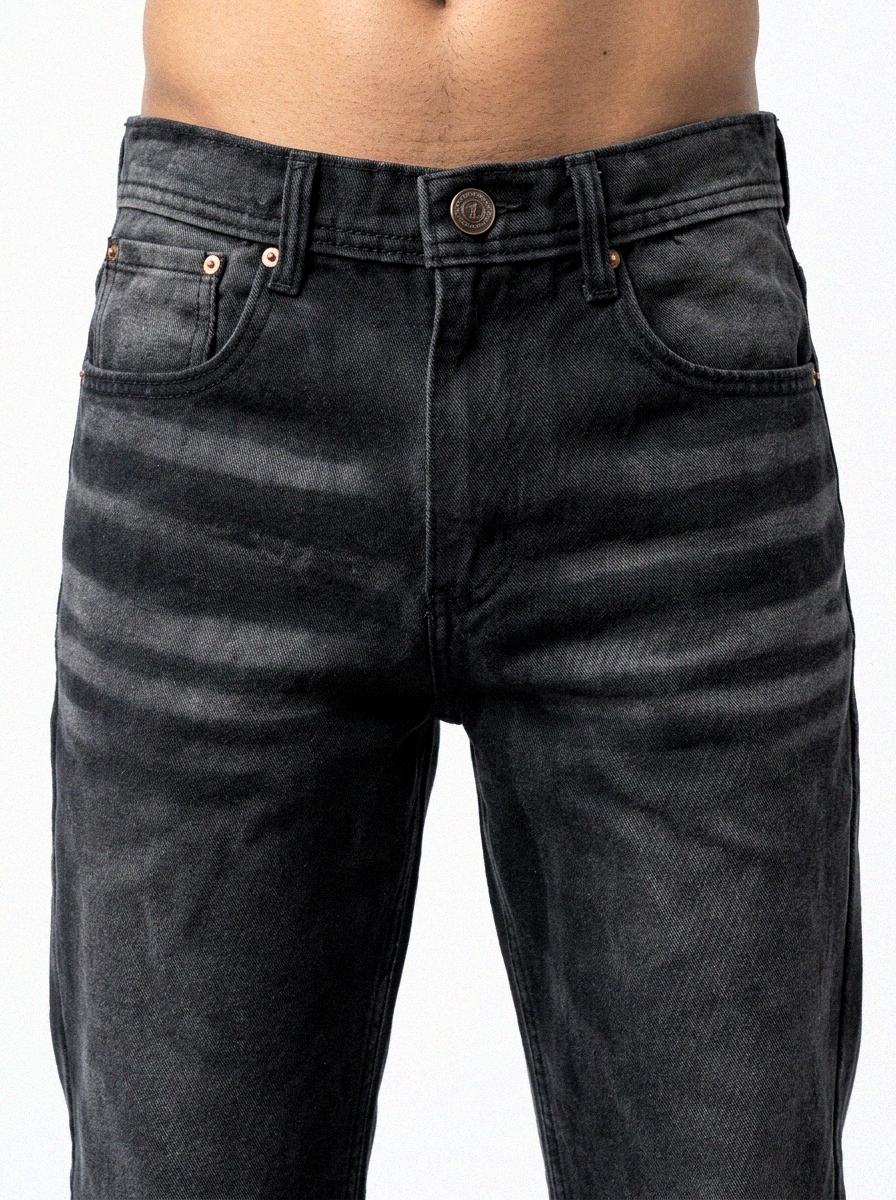 Deep Black Washed big Fold Denim