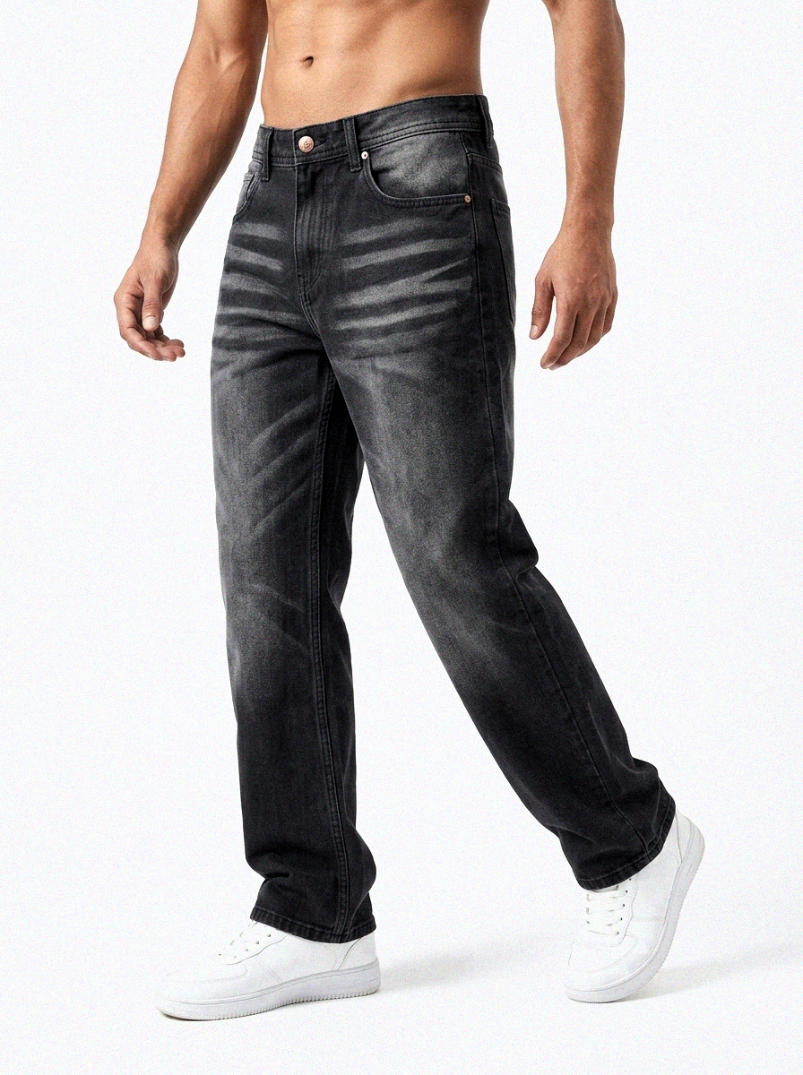 Deep Black Washed big Fold Denim