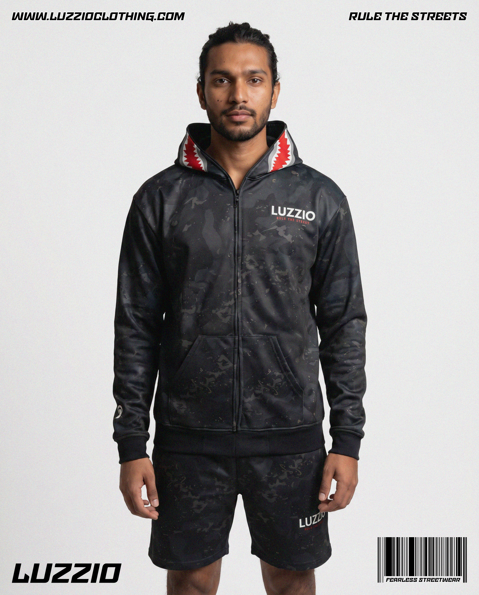 Black Camo Shark Hoodie & Shorts Set