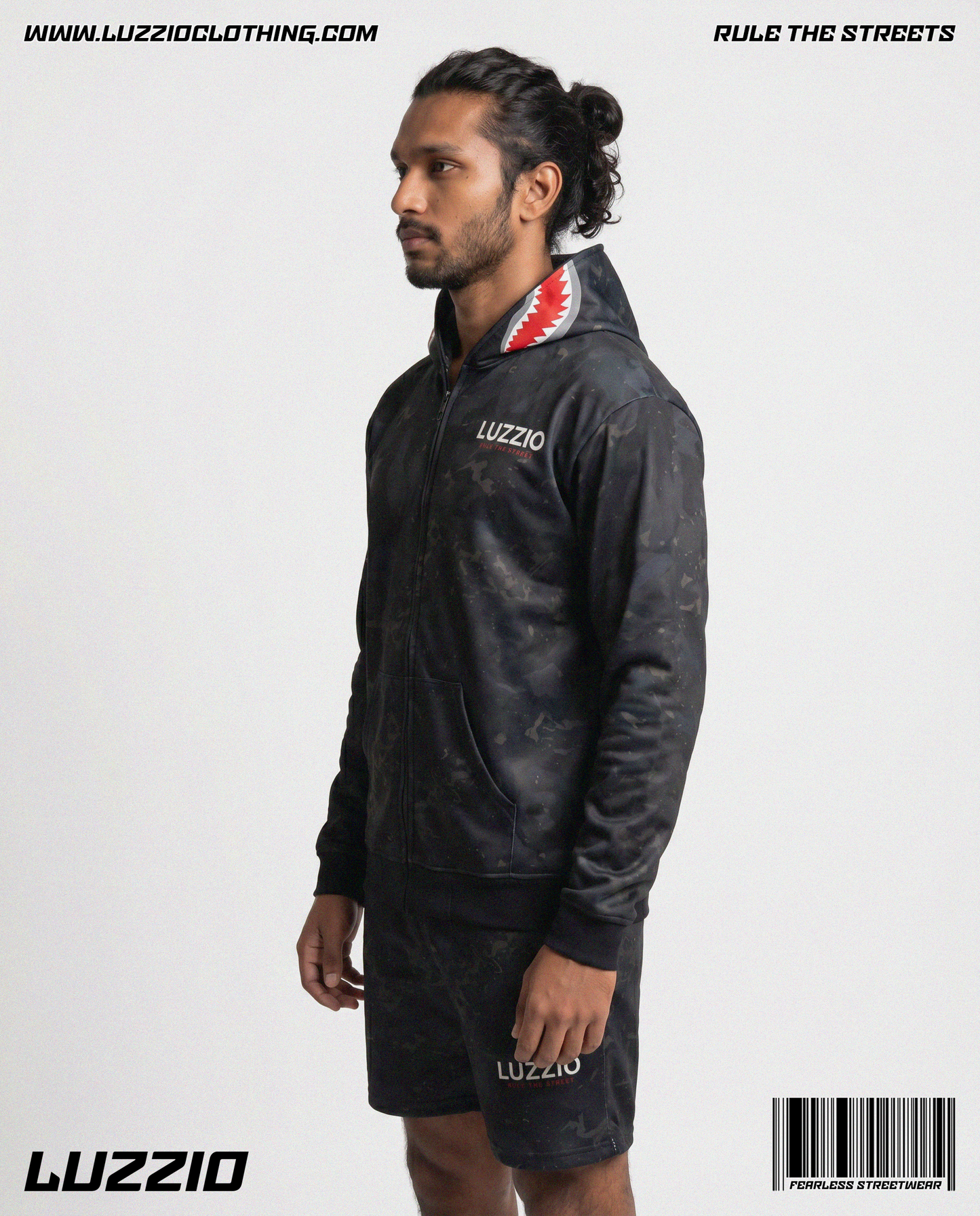 black Camo Shark Hoodie & Shorts Set