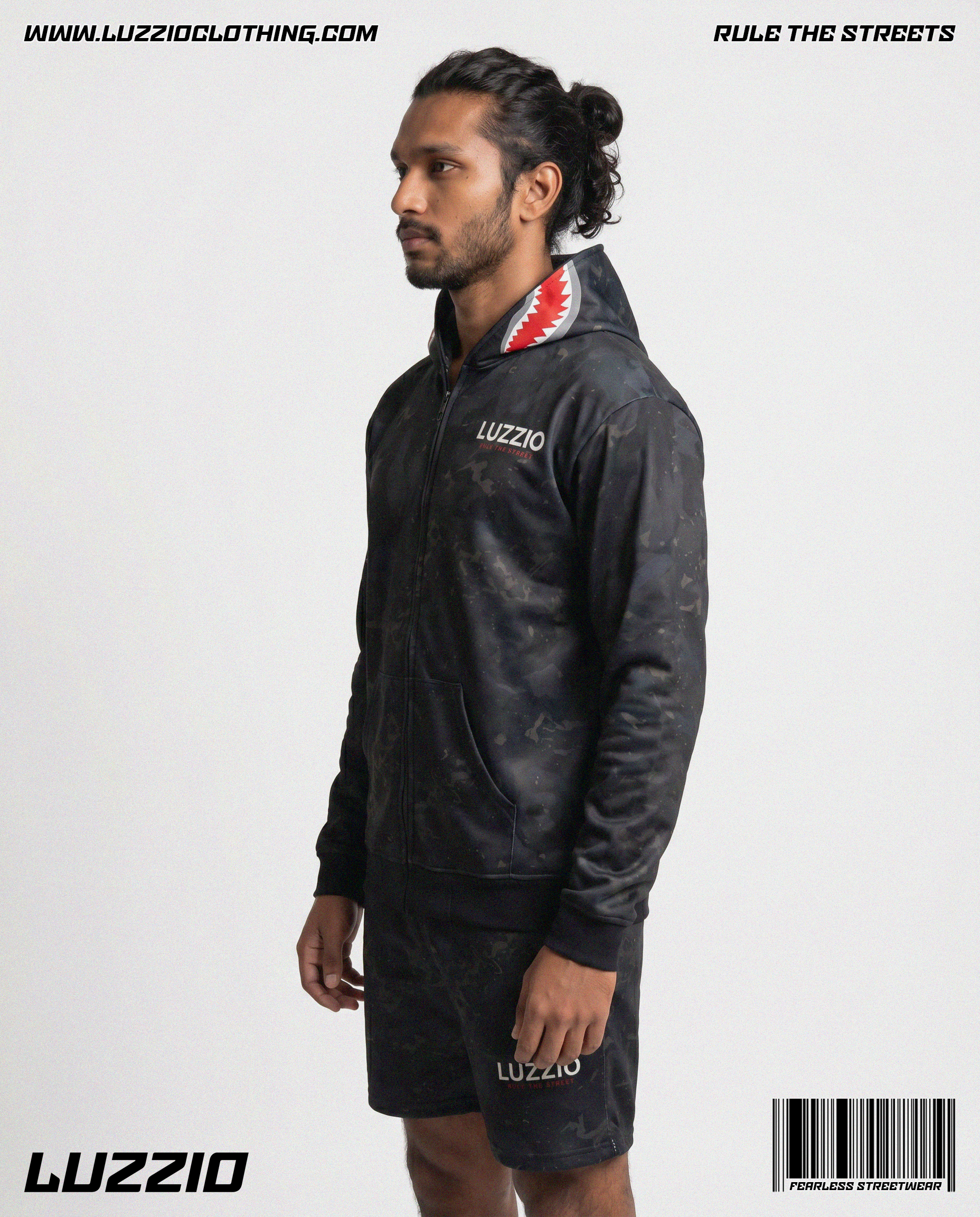 Black Camo Shark Hoodie & Shorts Set