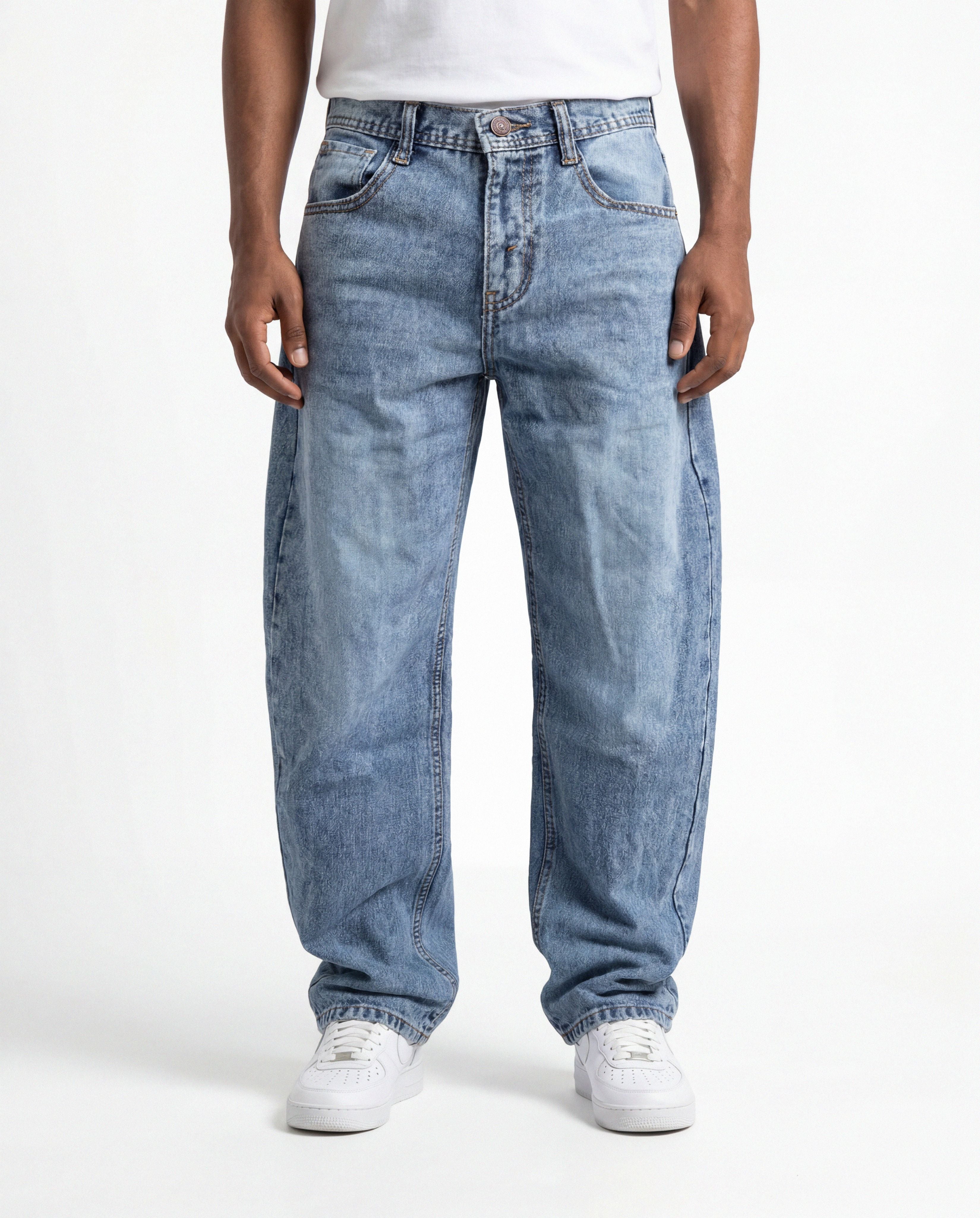 Blue Vintage Wash Barrel Denim