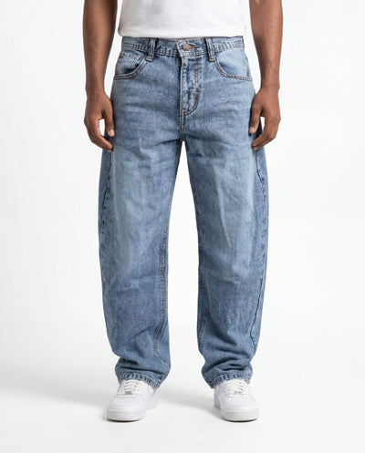Blue Vintage Wash Barrel Denim