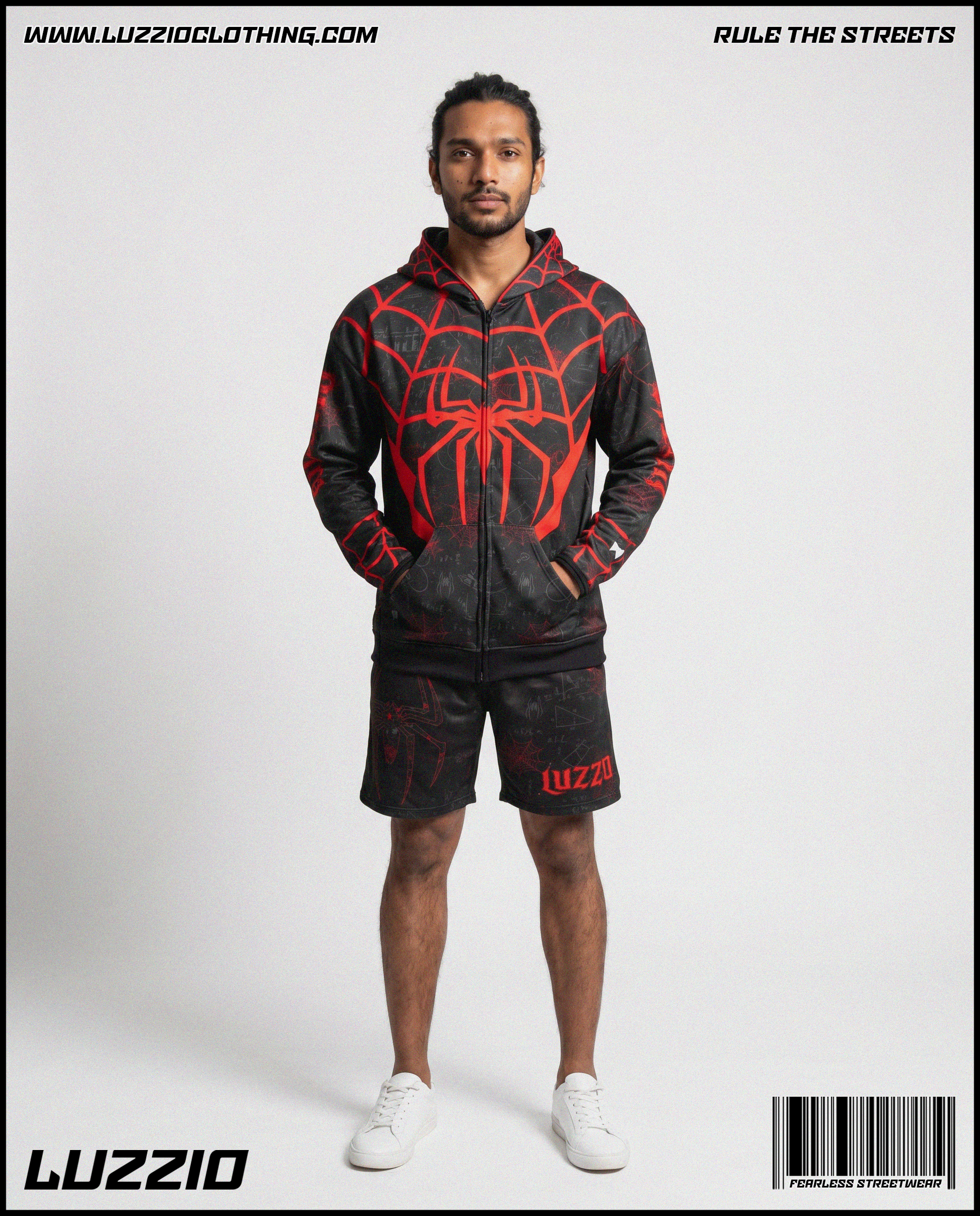 Spider Zip Up Hoodie & Shorts Set