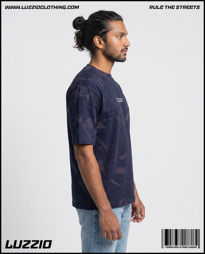 Dark Night Society Acid Washed Tee in Navy Blue