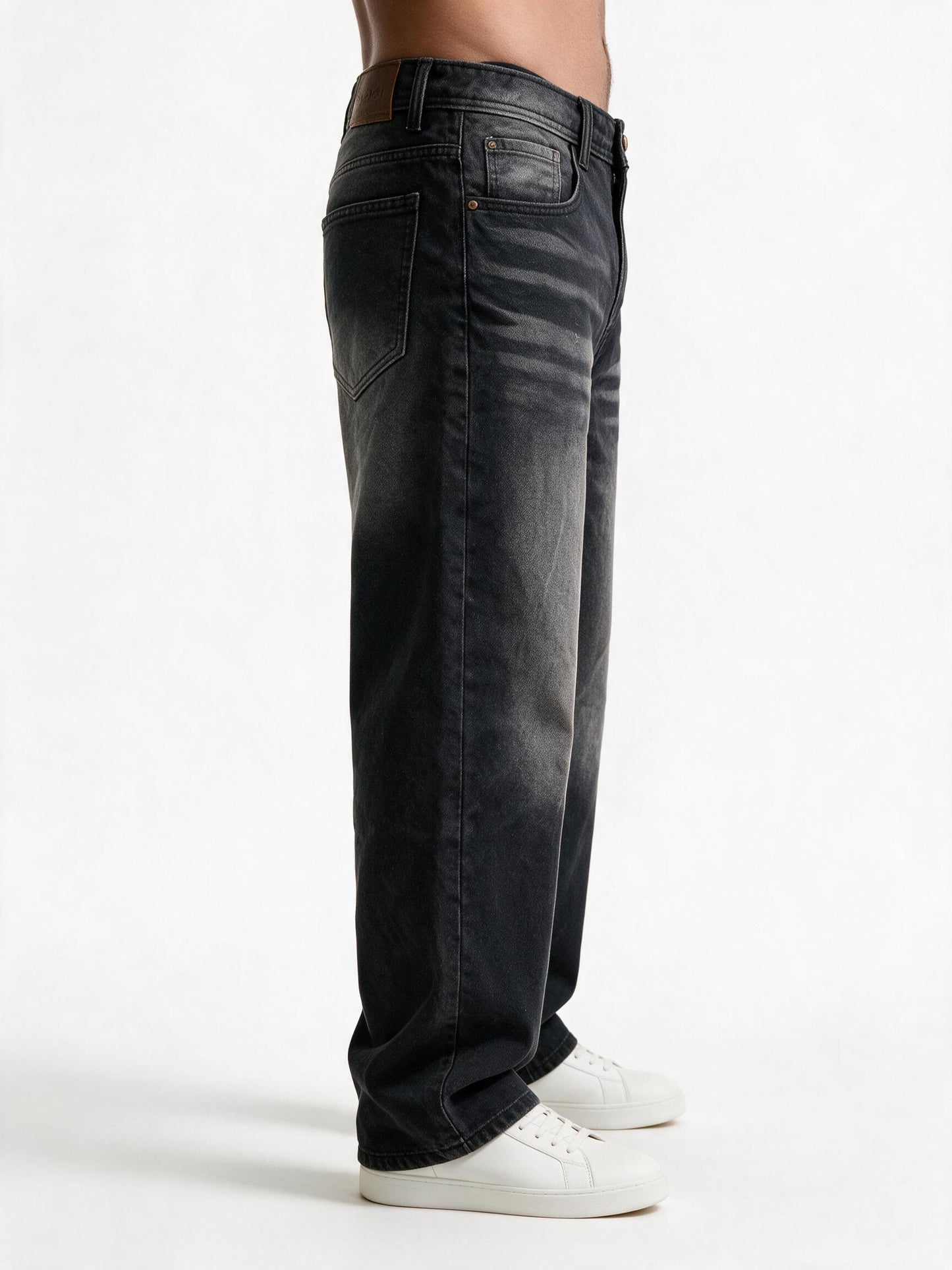 Deep Black Washed big Fold Denim