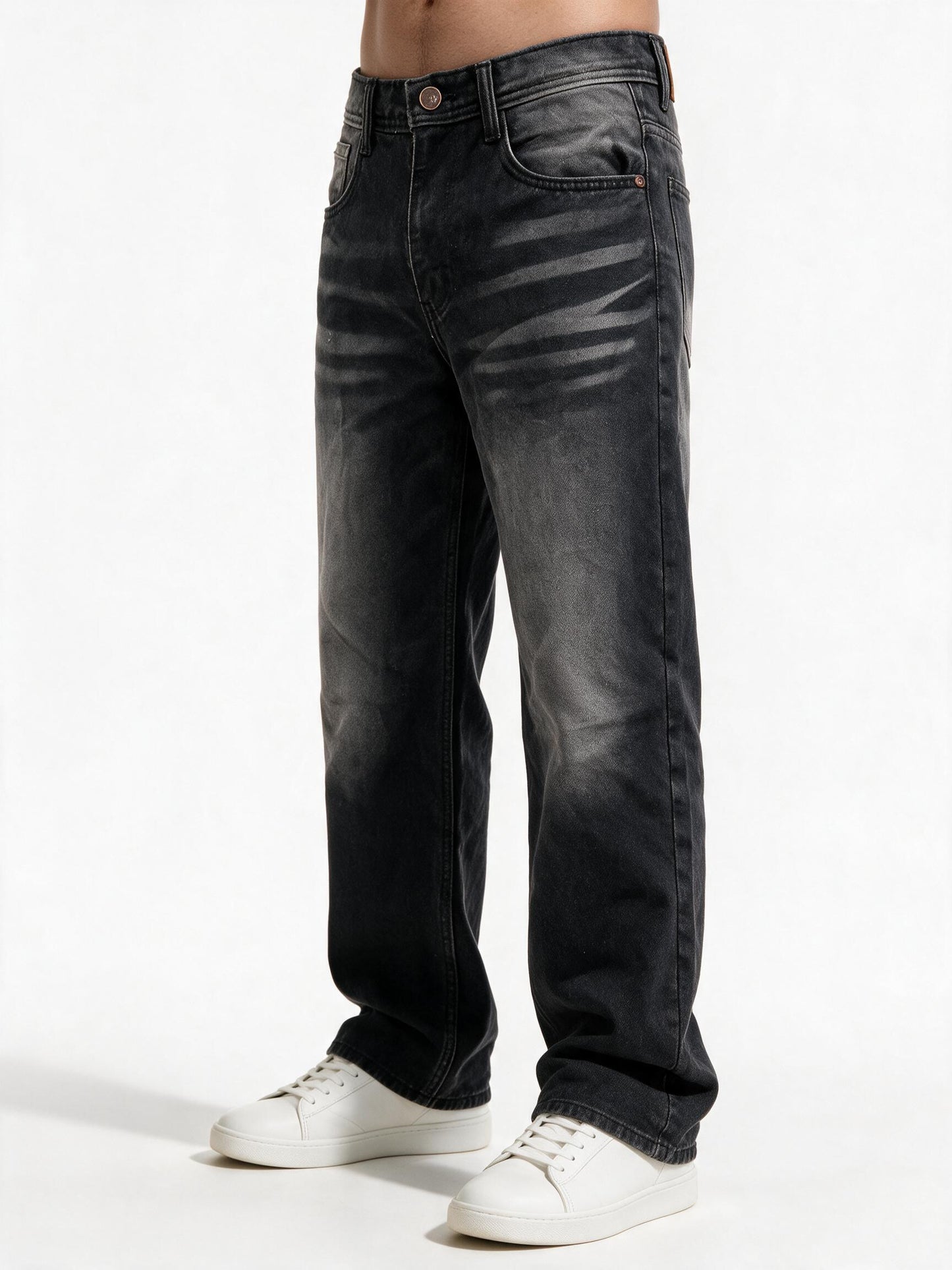 Deep Black Washed big Fold Denim