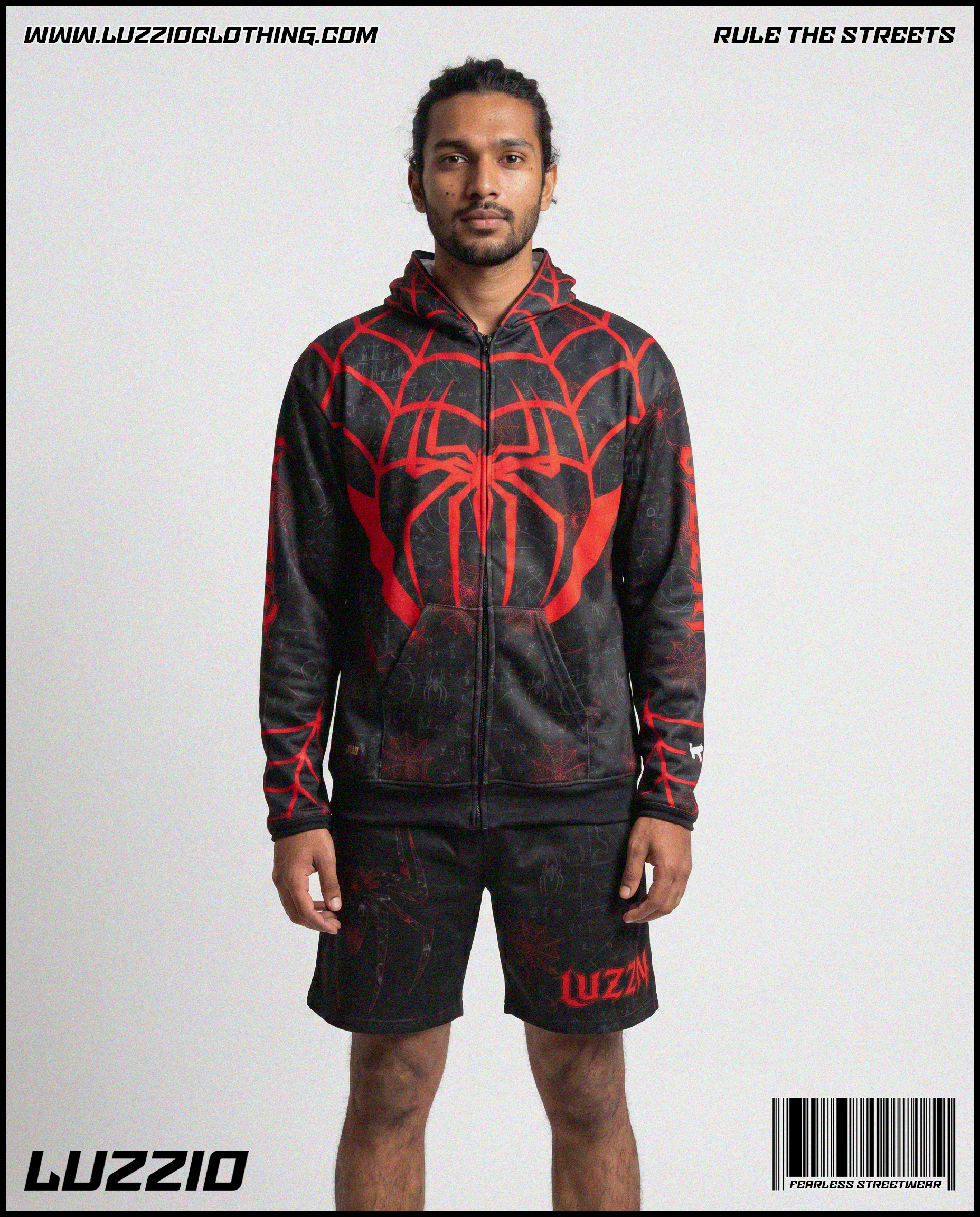 Spider Zip Up Hoodie & Shorts Set