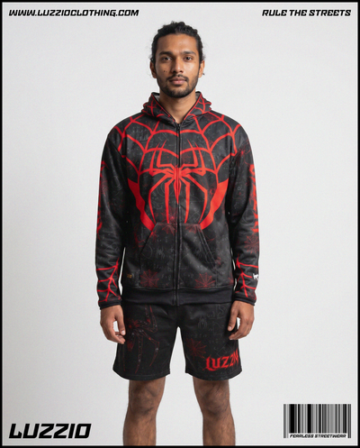 Spider Zip Up Hoodie & Shorts Set