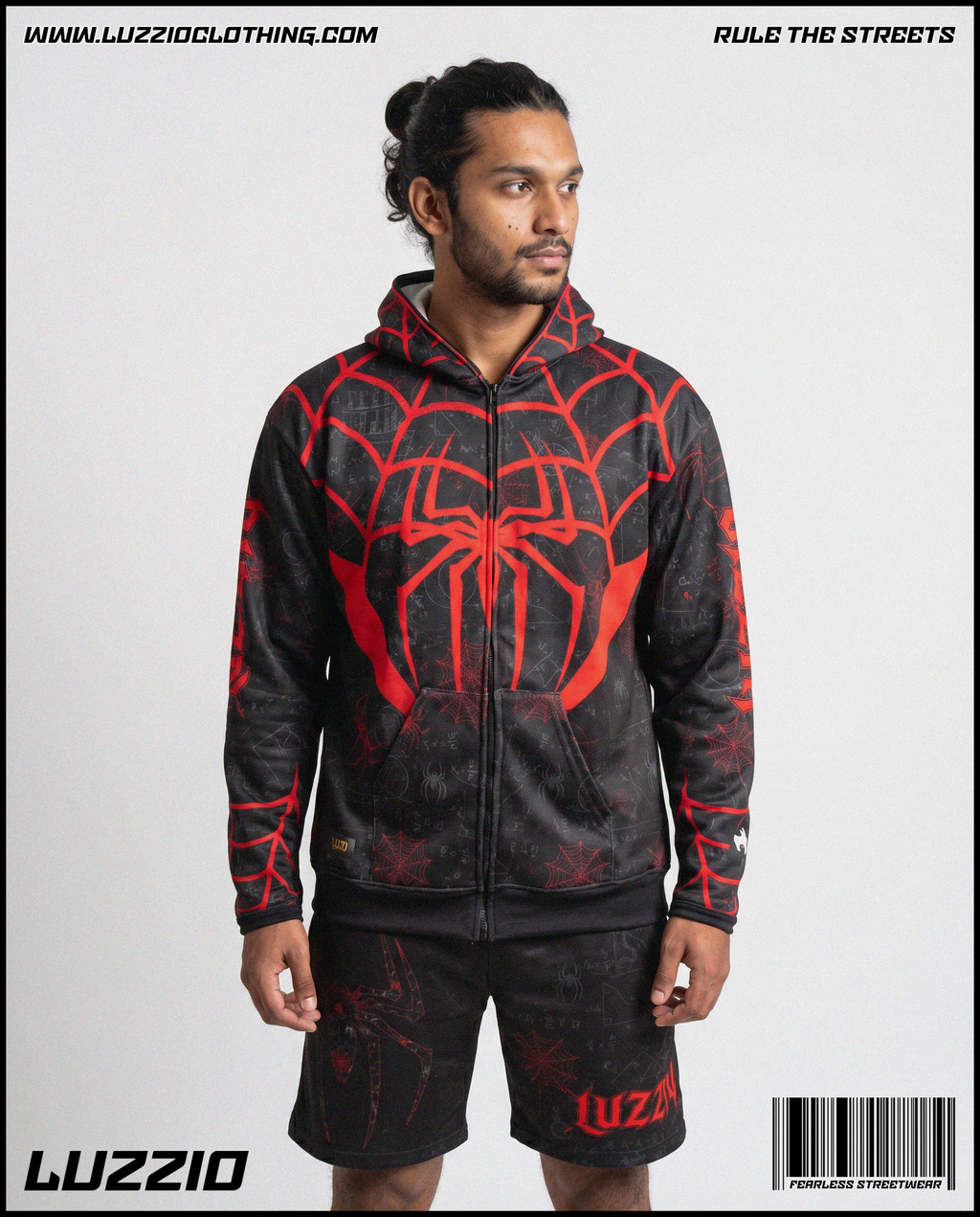 Spider Zip Up Hoodie & Shorts Set