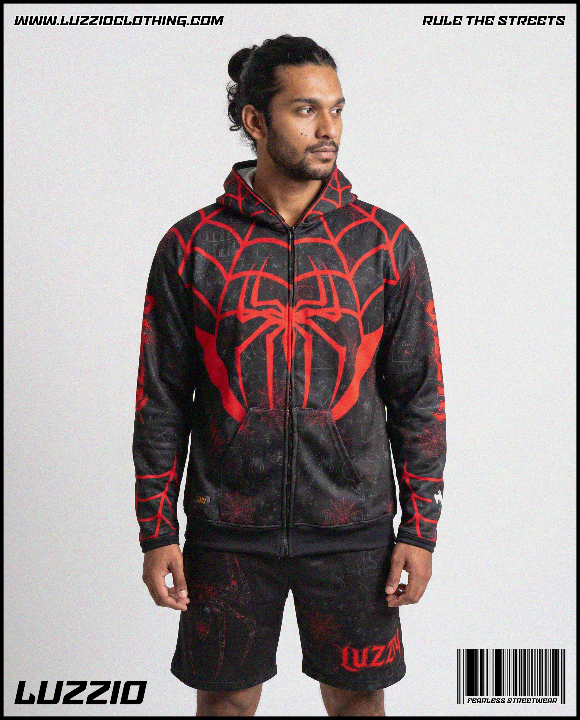 Spider Zip Up Hoodie & Shorts Set
